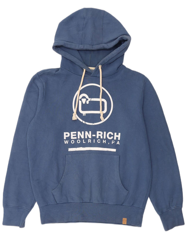 Męski sweter z kapturem Woolrich Graphic o regularnym kroju XL, niebieski, bawełniany