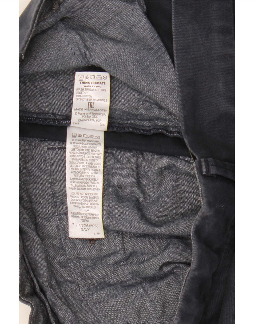Marks & Spencer Męskie spodenki Chino W32 Średni granatowy, bawełniany
