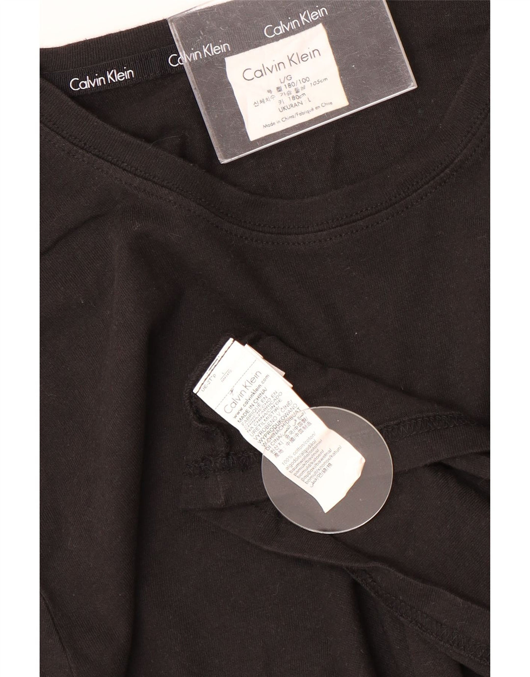 CALVIN KLEIN Męski top z długim rękawem, duży, czarny, bawełniany