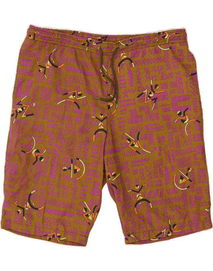 VINTAGE Mens Abstract Pattern Sport Shorts XL Brown Vintage Vintage and Second-Hand Vintage from Messina Hembry 