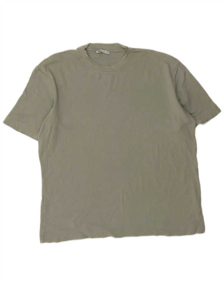 Męski T-shirt Zara, duży, zielony, bawełniany