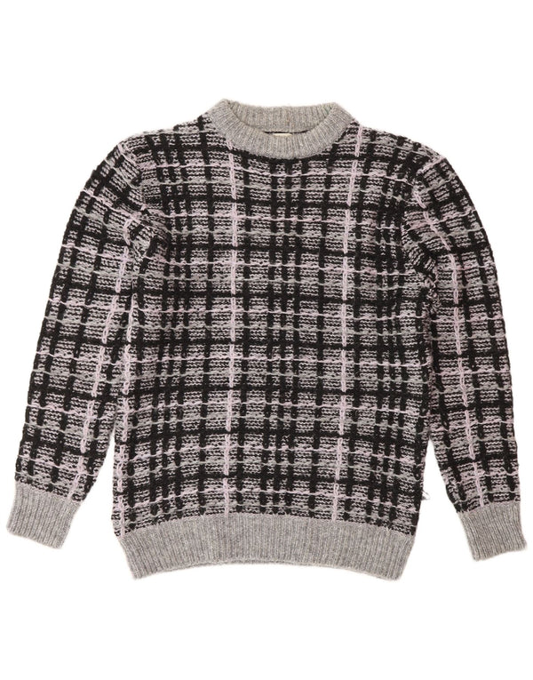 Zara Mens Crew Neck Jumper Sweater Medium Grey Check Acrylic