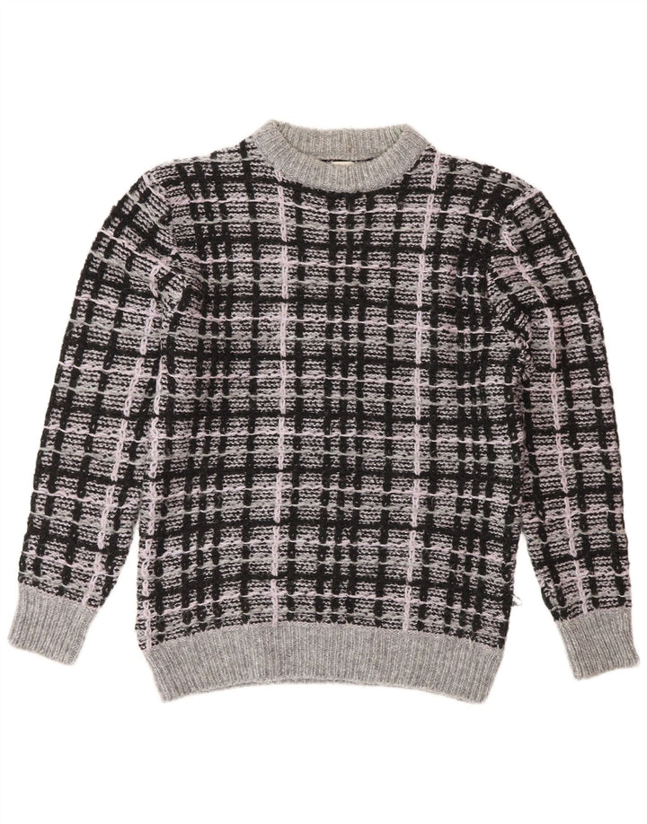 Męski sweter Zara z okrągłym dekoltem, średnioszary, akrylowy w kratkę
