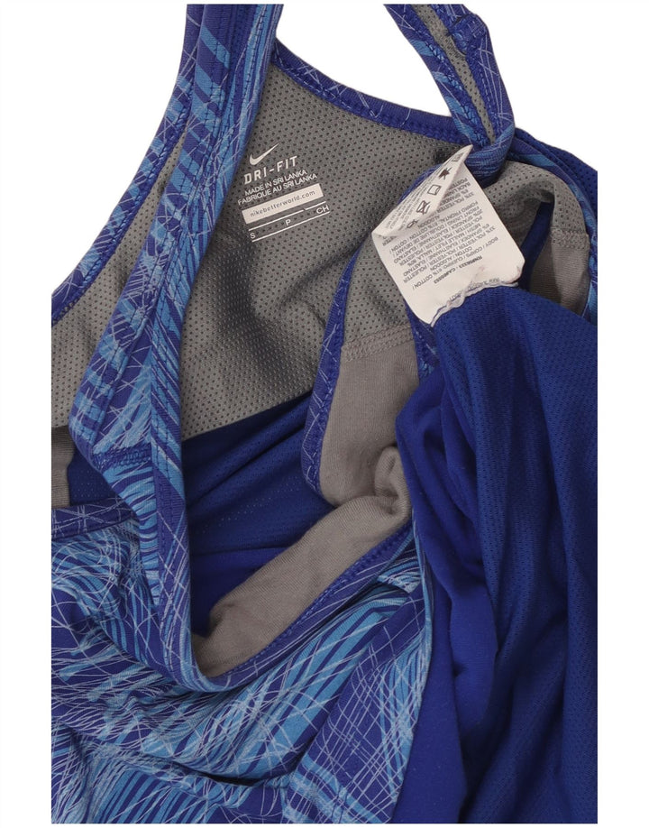 Damska kamizelka NIKE Dri Fit Graphic Top UK 8, mała, niebieska, geometryczna bawełna