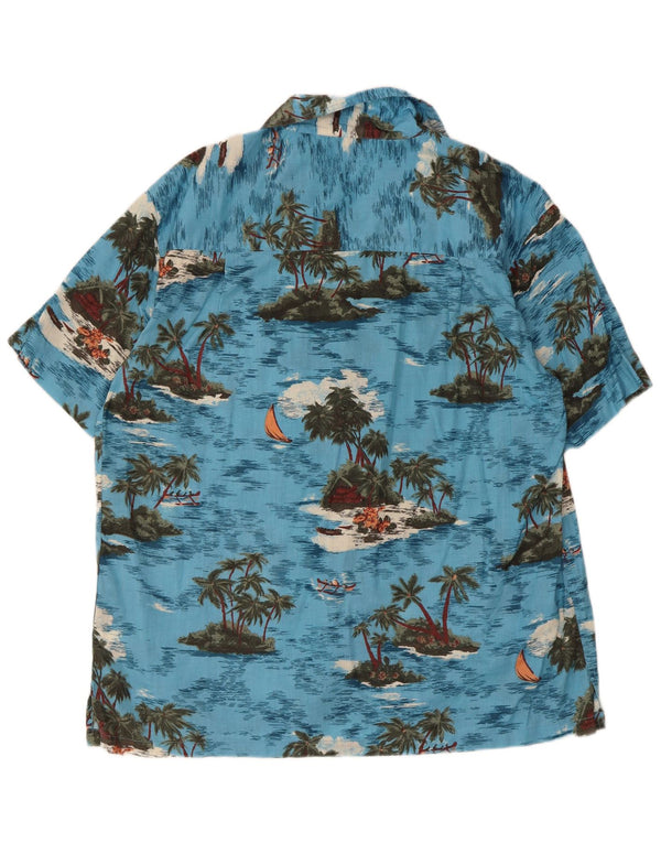 Vintage męska koszula hawajska z krótkim rękawem XL, niebieska bawełna