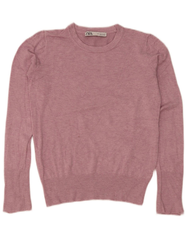 Sweter damski Zara z okrągłym dekoltem UK 10 Small Pink wiskoza