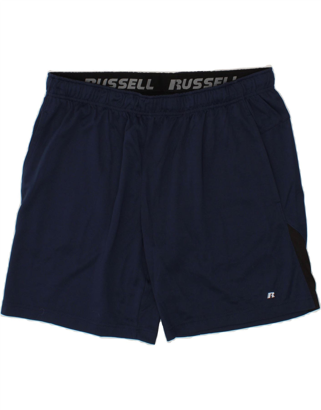 RUSSELL ATHLETIC Mens Sport Shorts XL Navy Blue Colourblock Polyester Vintage Russell Athletic and Second-Hand Russell Athletic from Messina Hembry 
