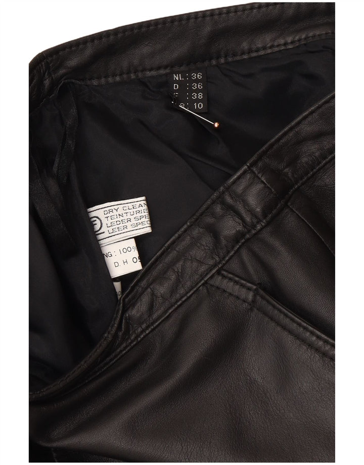 VINTAGE Damska Skórzana Spódnica UK 10 Mała W26 Czarna Skóra