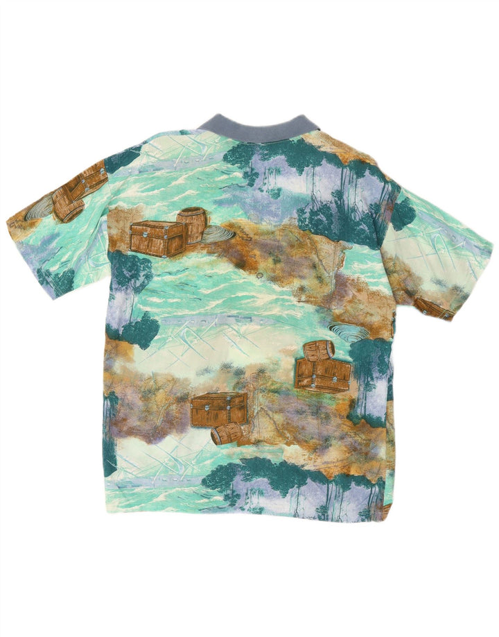 Męska koszulka polo w stylu vintage, abstrakcyjny wzór, średni niebieski