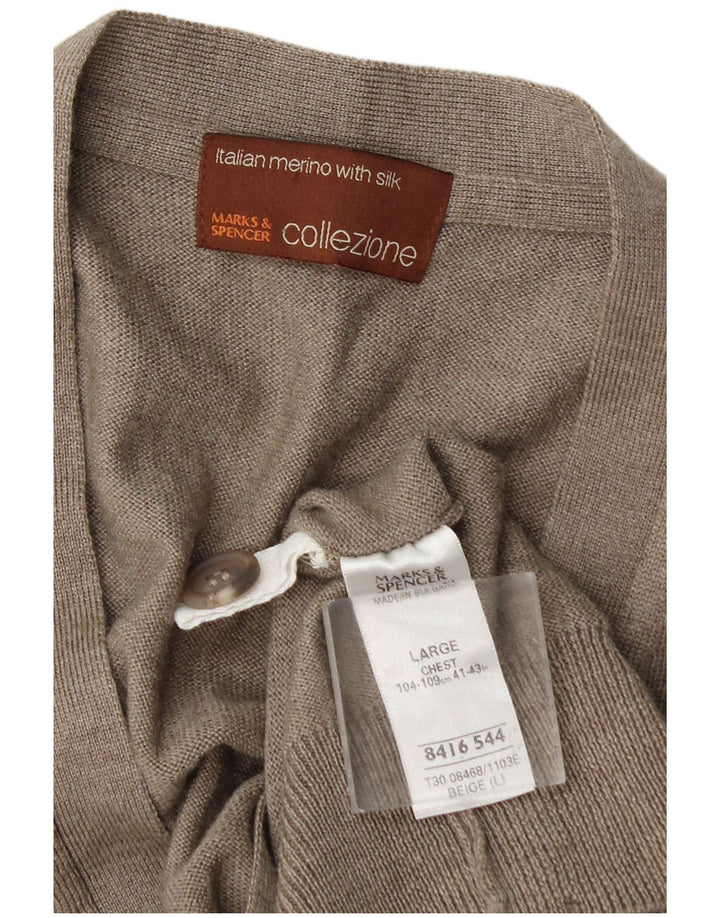 Marks & Spencer Męski sweter bez rękawów, duży, beżowy, wełniany