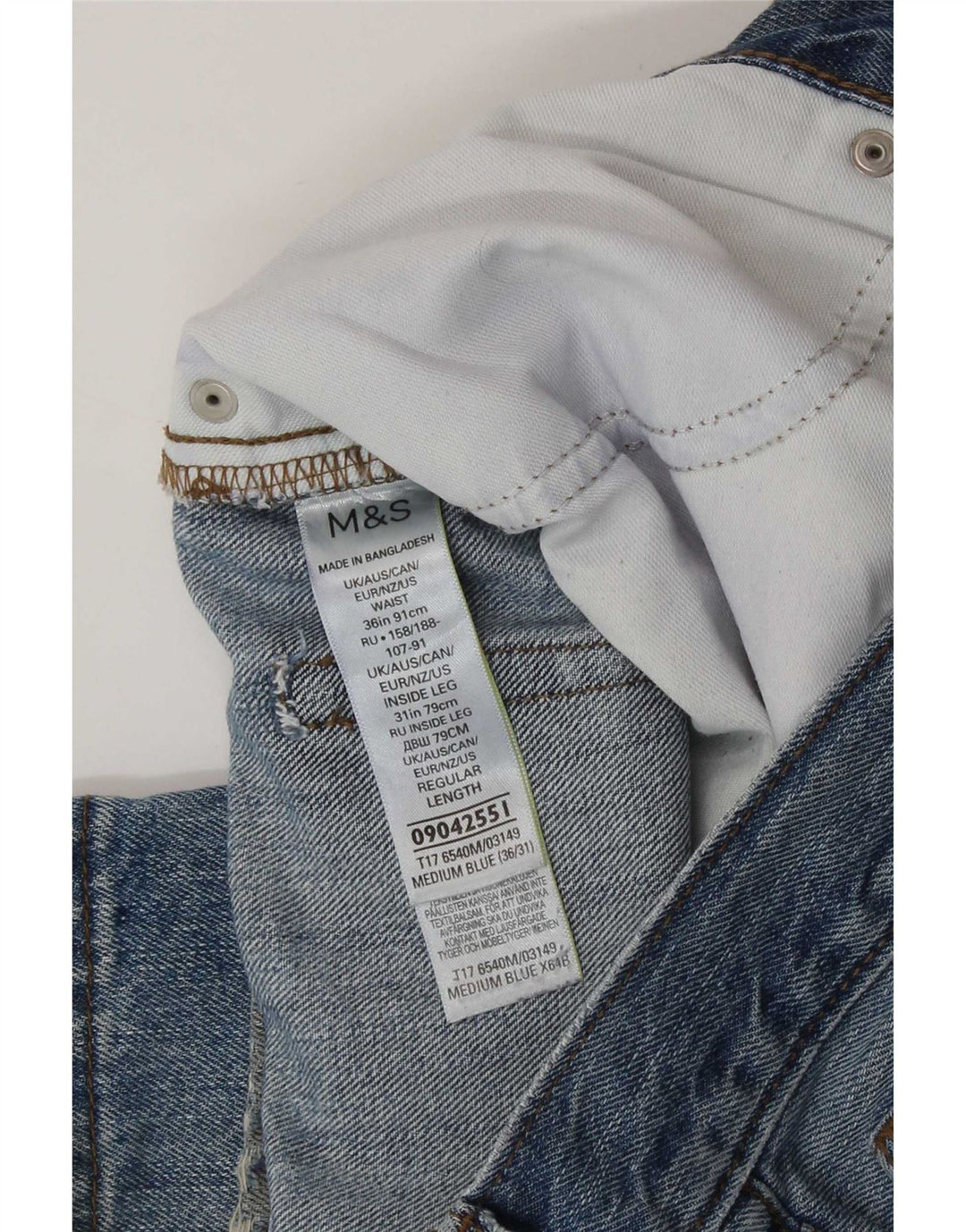 Marks & Spencer Męskie dżinsy w trudnej sytuacji, proste, proste W36 L31, niebieskie, bawełniane