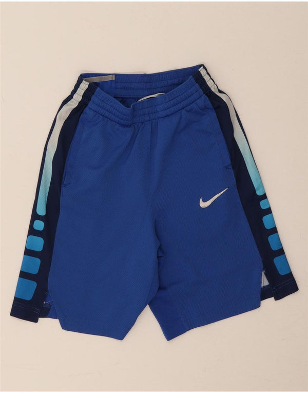 Chłopięce spodenki sportowe Nike Dri Fit w wieku 12–13 lat, duże, niebieskie, poliestrowe z blokami kolorów