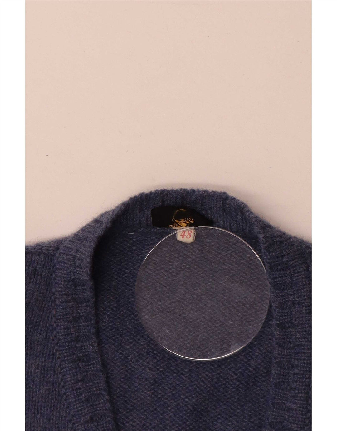 Męski sweter w stylu vintage z dekoltem w szpic IT 48 Średni granatowy w paski, nowa wełna
