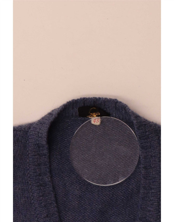 Męski sweter w stylu vintage z dekoltem w szpic IT 48 Średni granatowy w paski, nowa wełna