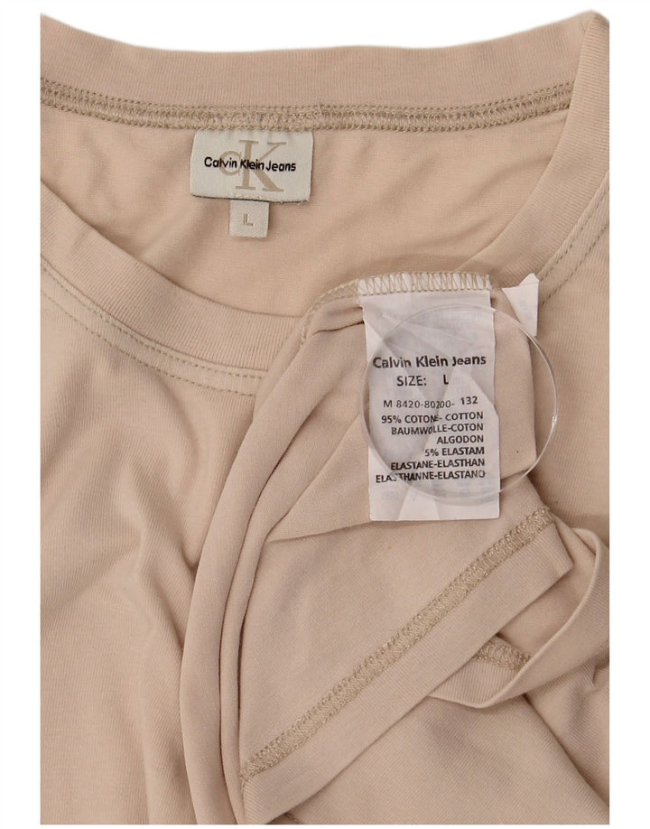 CALVIN KLEIN JEANS Męski T-shirt Top, duży, beżowy, bawełniany