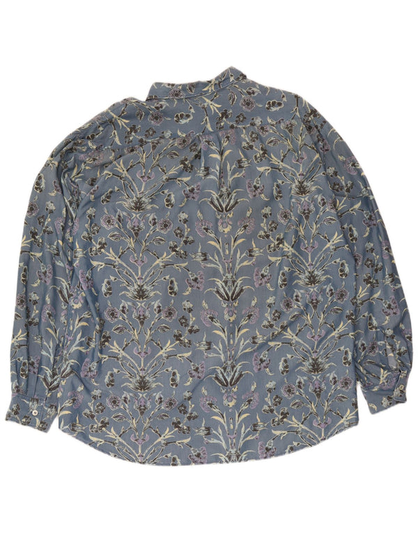 Koszula męska w stylu vintage XL, niebieska, bawełniana w kwiaty