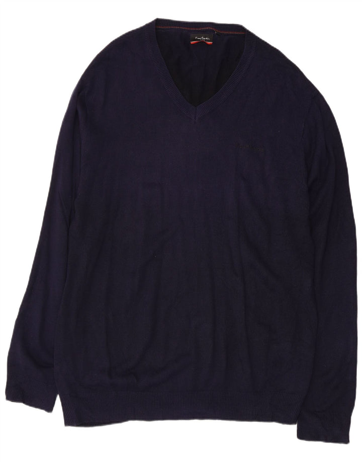 Męski sweter PIERRE CARDIN z dekoltem w kształcie litery V, 2XL, granatowy, akrylowy