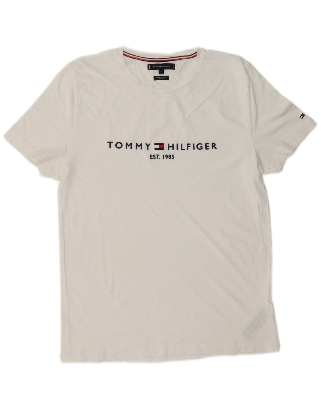 TOMMY HILFIGER Męski T-shirt z grafiką o dopasowanym kroju, duży, biały, bawełniany