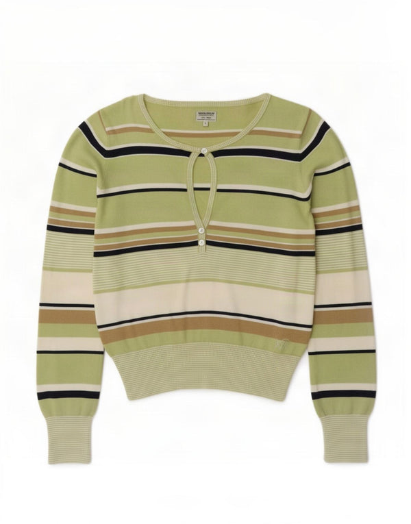 Damski sweter zapinany na guziki Woolrich UK 14, duży, zielony, bawełniany w paski