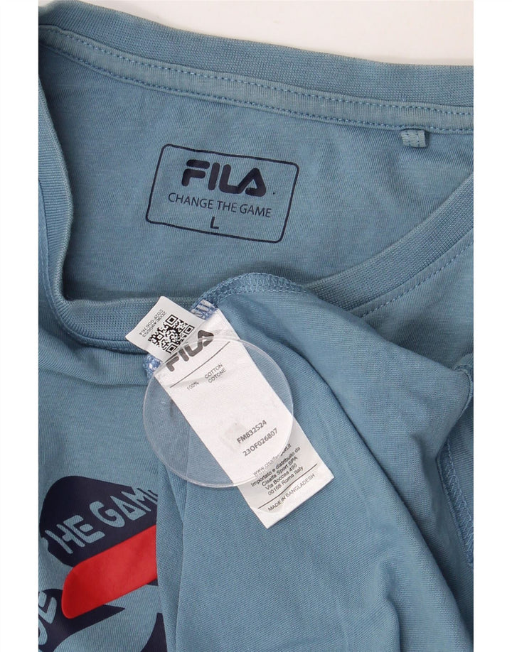 Męski T-shirt z grafiką FILA, duży, niebieski, bawełniany