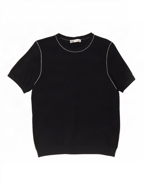 Damski sweter Zara z krótkim rękawem i dekoltem w łódkę UK 18 XL granatowy