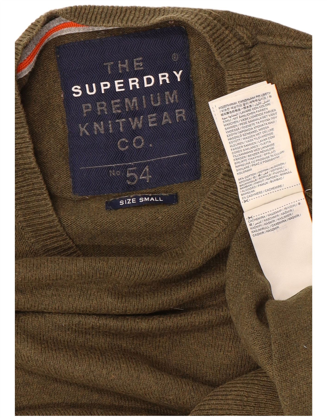Męski sweter Superdry z okrągłym dekoltem, mały, bawełniany khaki