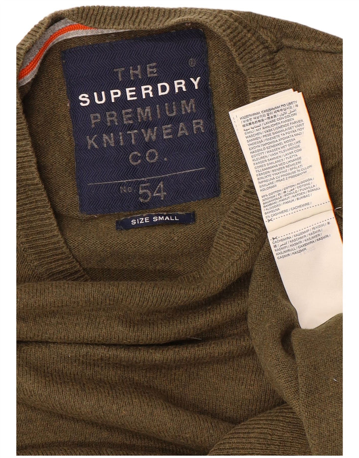 Męski sweter Superdry z okrągłym dekoltem, mały, bawełniany khaki