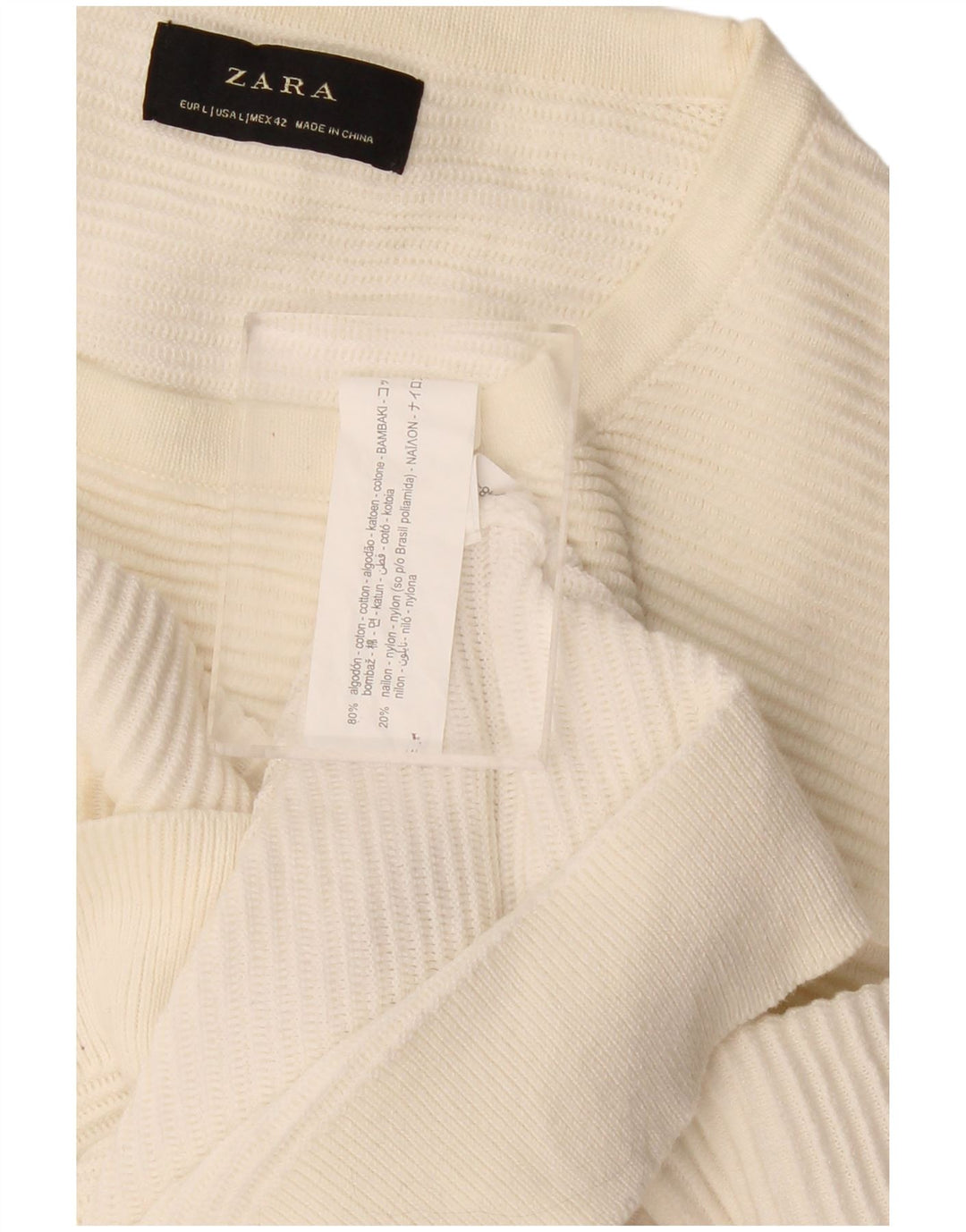 Męski sweter Zara z okrągłym dekoltem, duży, z białej bawełny