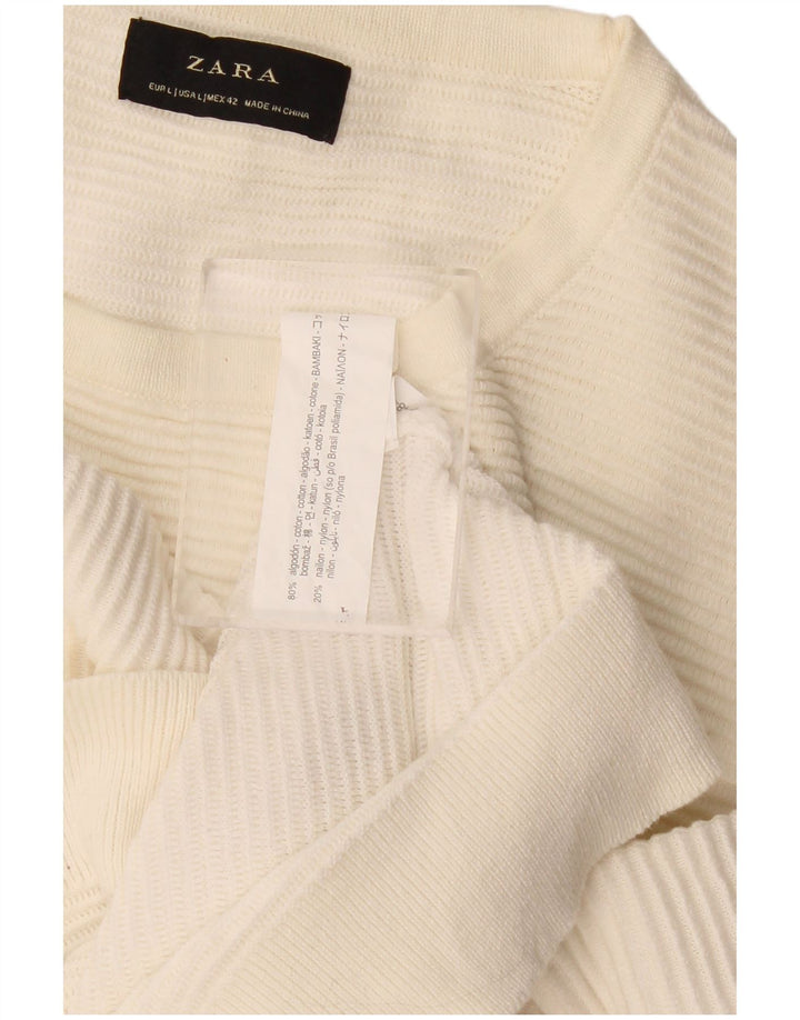 Męski sweter Zara z okrągłym dekoltem, duży, z białej bawełny