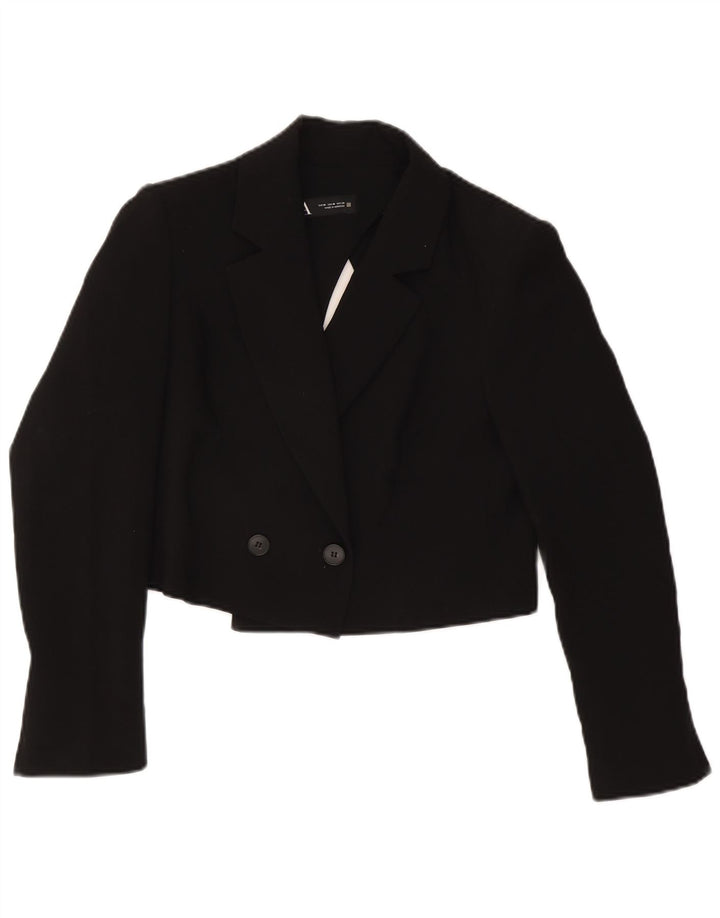 Damska marynarka Zara Crop Double Breasted Jacket UK 14, średni czarny octan
