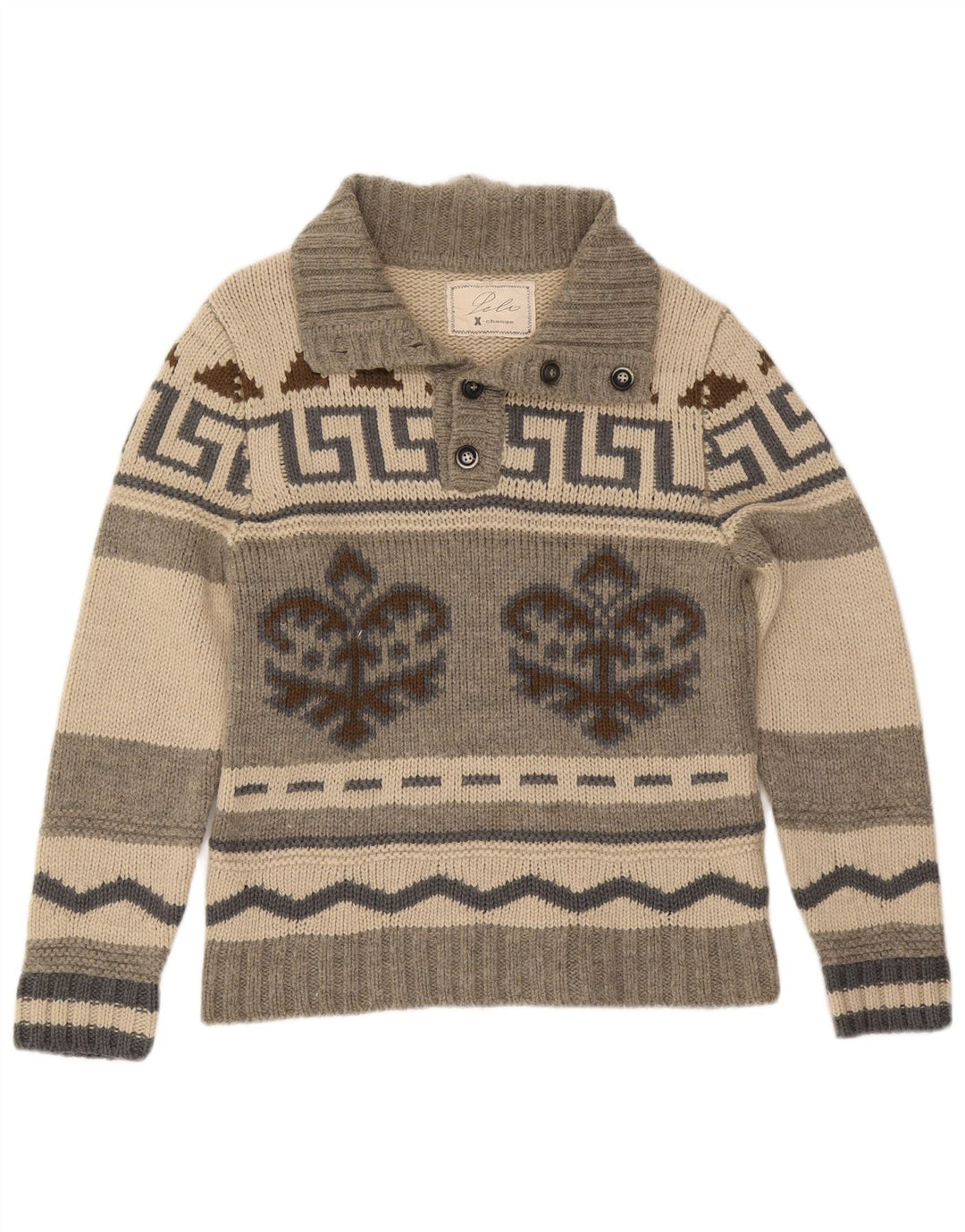 Vintage męski sweter zapinany na guziki IT 50 średnio szary Fair Isle