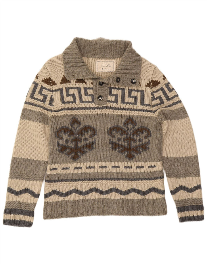 Vintage męski sweter zapinany na guziki IT 50 średnio szary Fair Isle