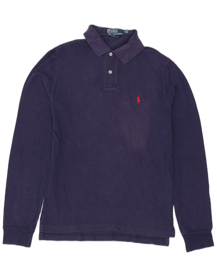 POLO RALPH LAUREN Męska koszulka polo slim fit z długim rękawem, mała, granatowa