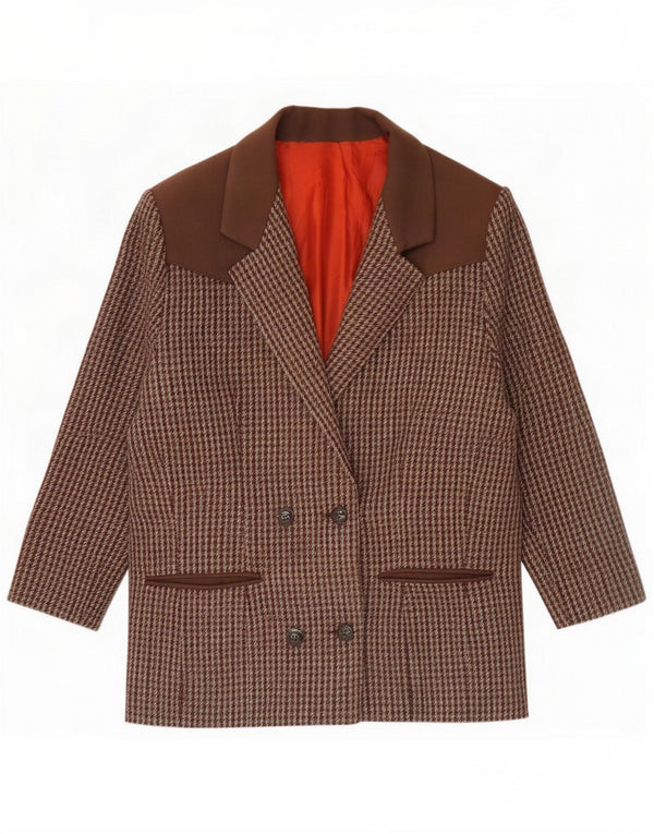 Vintage Womens Double Breasted Blazer Jacket UK 16 Large Brown Houndstooth