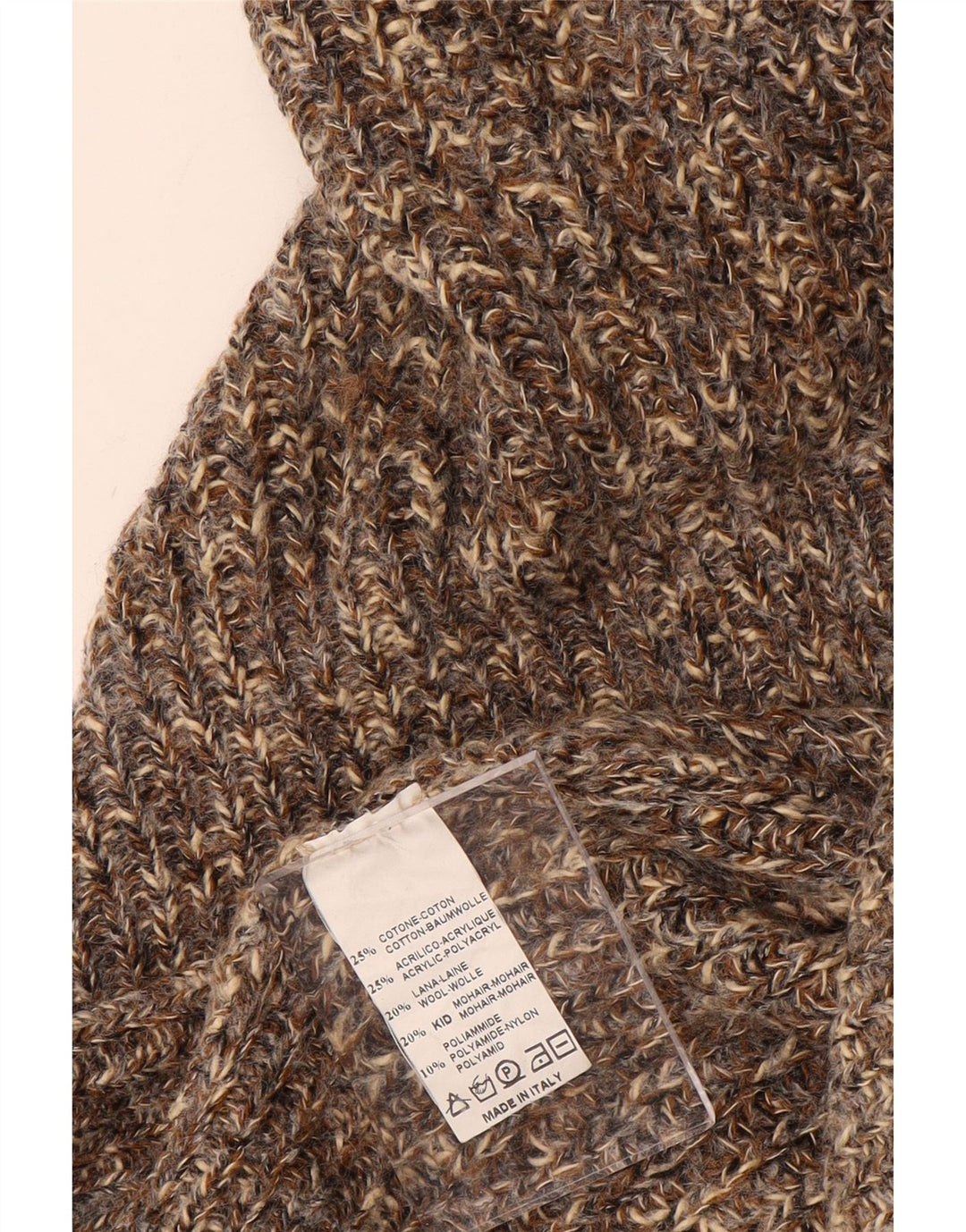 Damski sweter oversize VINTAGE z dekoltem w kształcie litery V, UK 18 XL, brązowy, nakrapiany