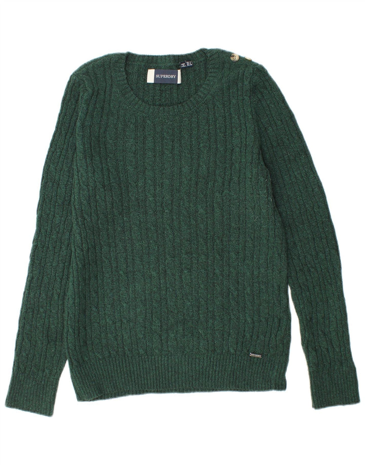 Damski sweter z okrągłym dekoltem Superdry UK 12, średni zielony akryl
