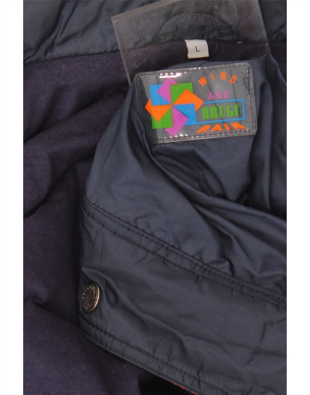 Męska kurtka wiatrówka BRUGI UK 40, duża, granatowa, z blokami kolorów