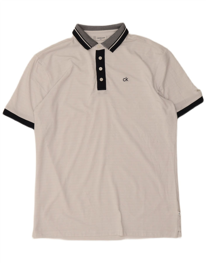 Męska koszulka polo do golfa Calvin Klein, poliester w kolorze średniej bieli