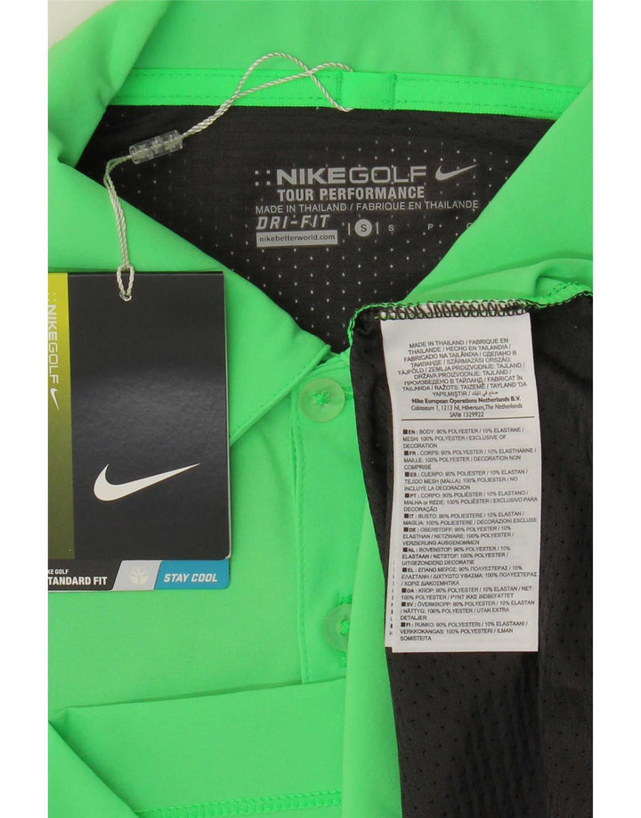 Męska koszulka polo Nike Dri Fit, mała, zielona, z blokami kolorów, poliester