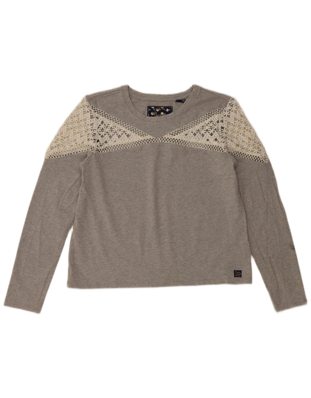 Damski top Superdry z długim rękawem, UK 12, średnioszary, bawełniany