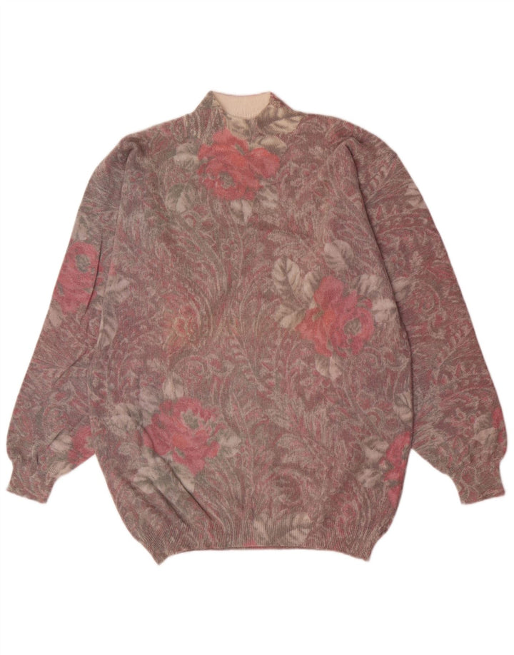 Sweter damski w stylu vintage z golfem UK 12, średni, wielobarwny, retro