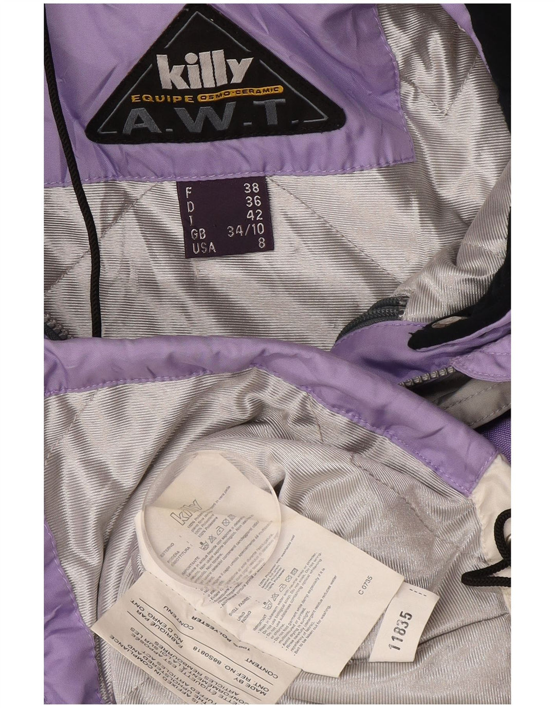 Damska kurtka narciarska Killy z kapturem UK 10, mały fioletowy, poliester w blokach kolorów