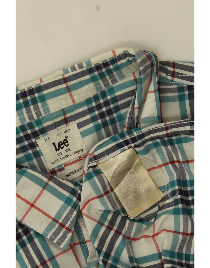 Męska koszula z krótkim rękawem Lee 2XL, bawełniana niebieska kratka