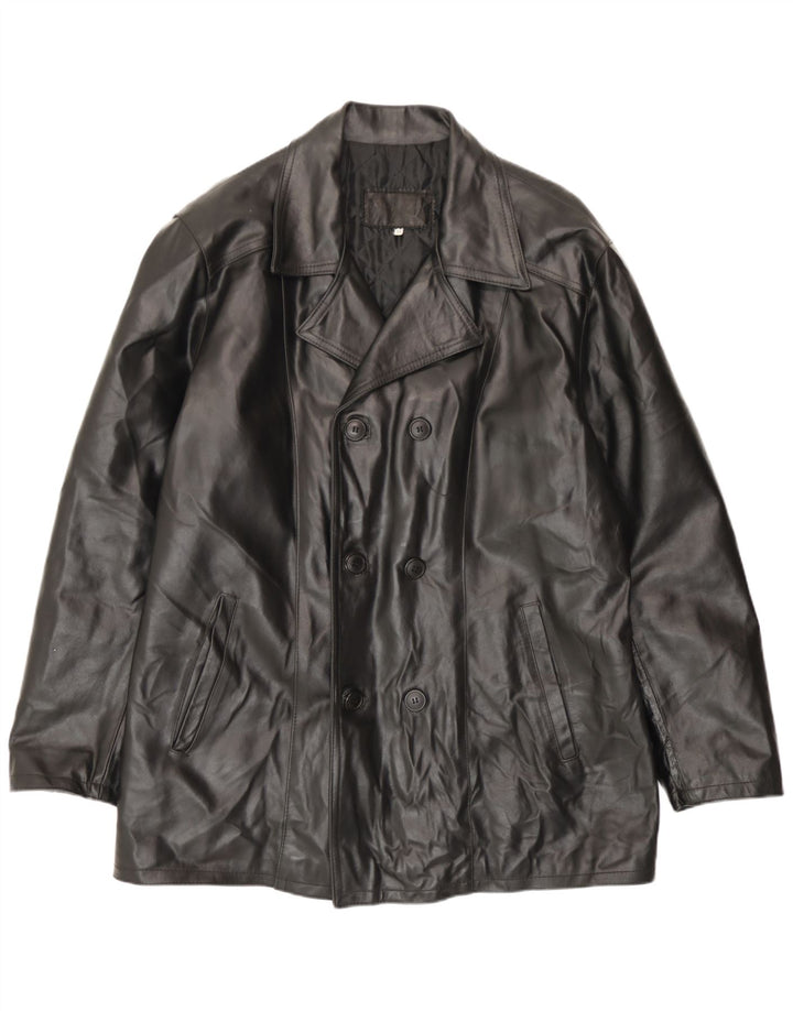 Męska kurtka skórzana z podwójnymi piersiami w stylu vintage IT 54 2XL Czarna skóra