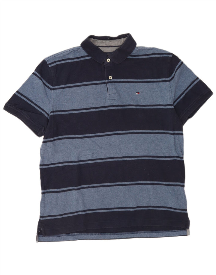 Męska koszulka polo Tommy Hilfiger, bawełniana w średnie granatowe paski