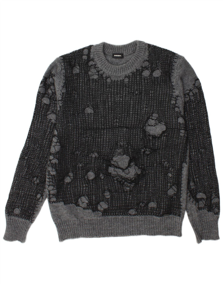 Diesel Męski sweter z wycięciem pod szyją, duży, szary, akrylowy