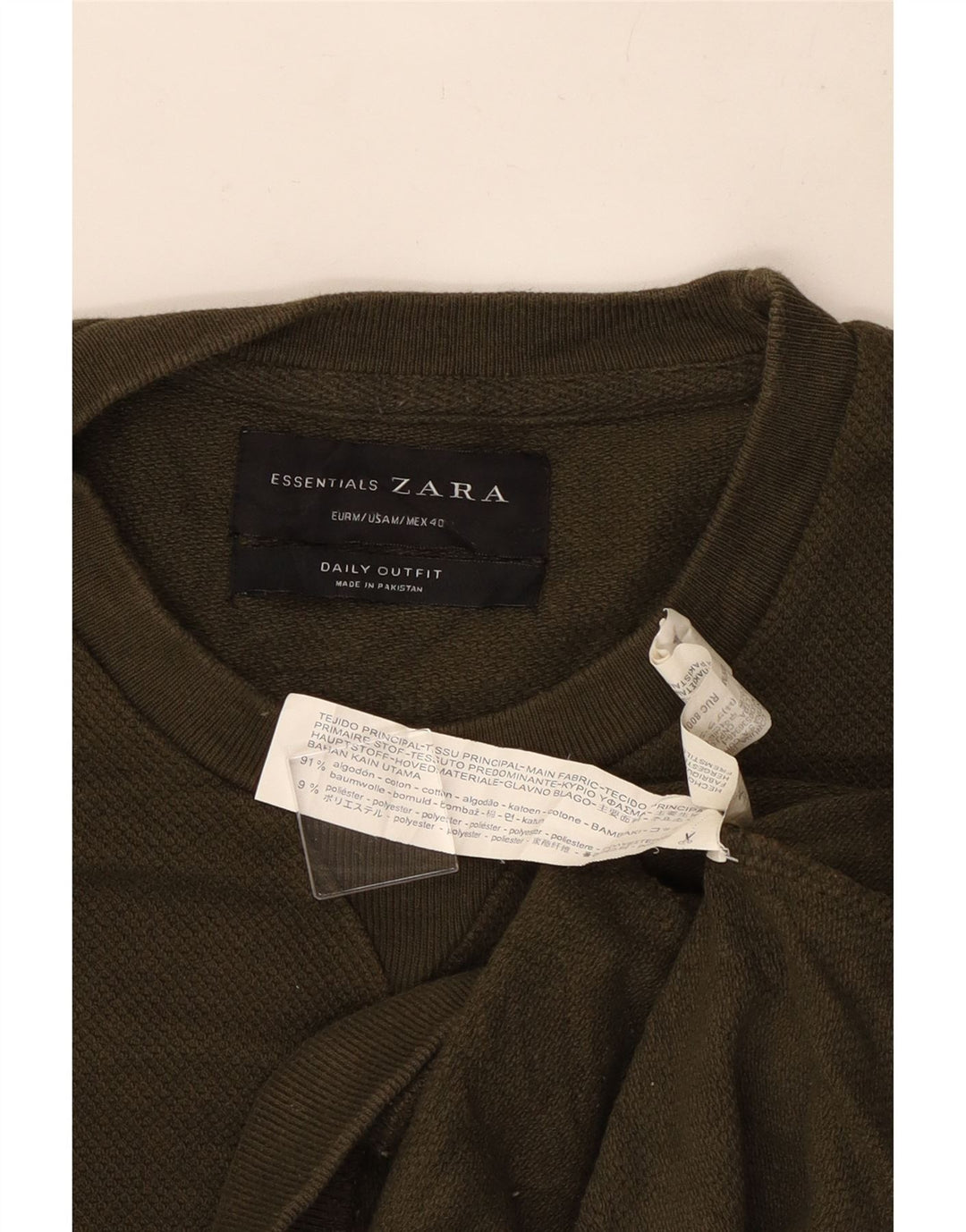 Męski sweter z okrągłym dekoltem Zara, bawełna w kolorze khaki