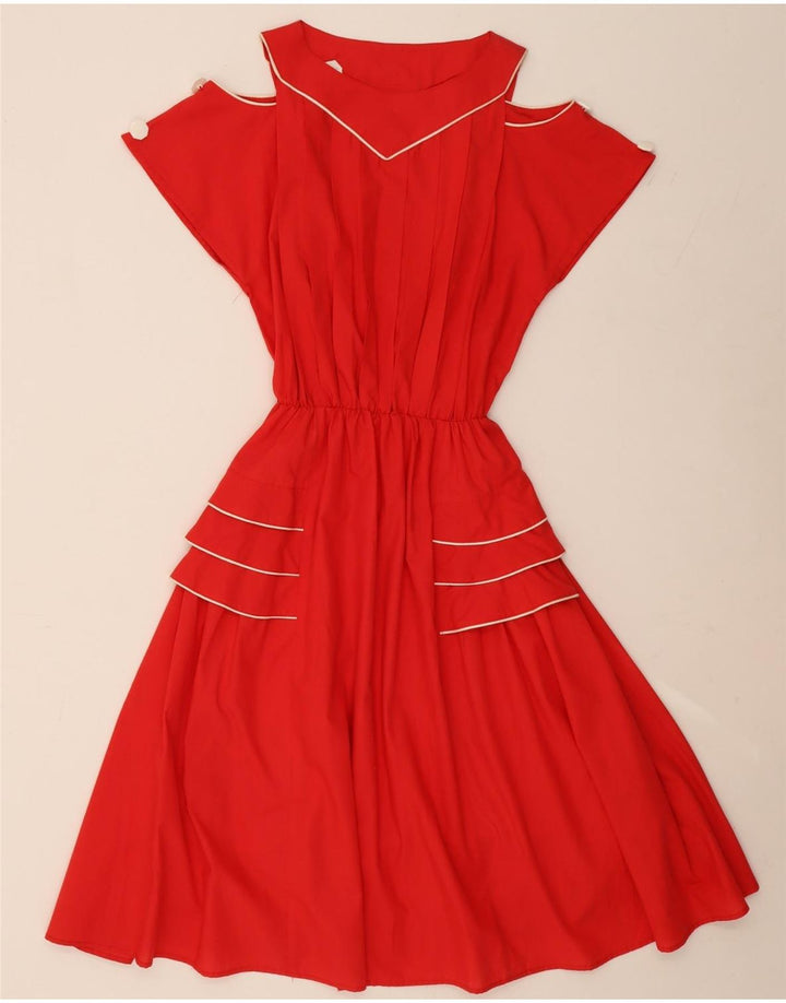 Damska sukienka z odkrytymi ramionami w stylu vintage UK 14 Średnia czerwona wiskoza