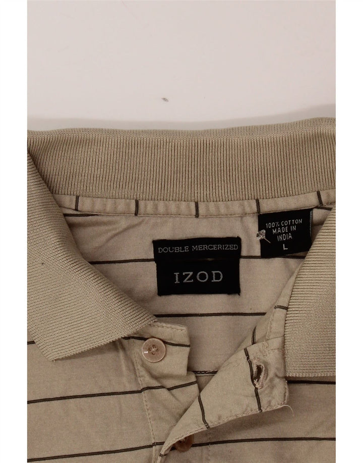 Męska koszulka polo IZOD, duża, beżowa, bawełniana w paski