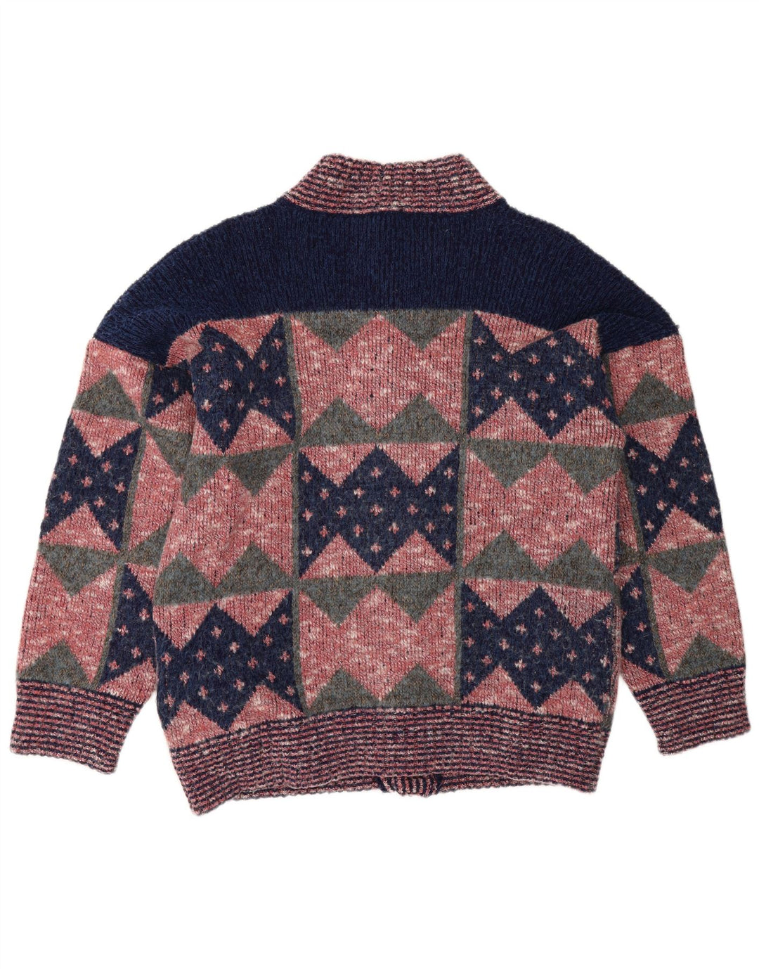 Vintage męski sweter rozpinany, średnio różowy, geometryczny